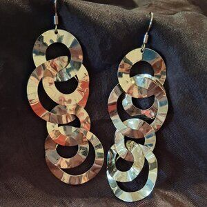 Etrusca Gioielli Dangling Hammered Rings Pendant Pierced Earrings